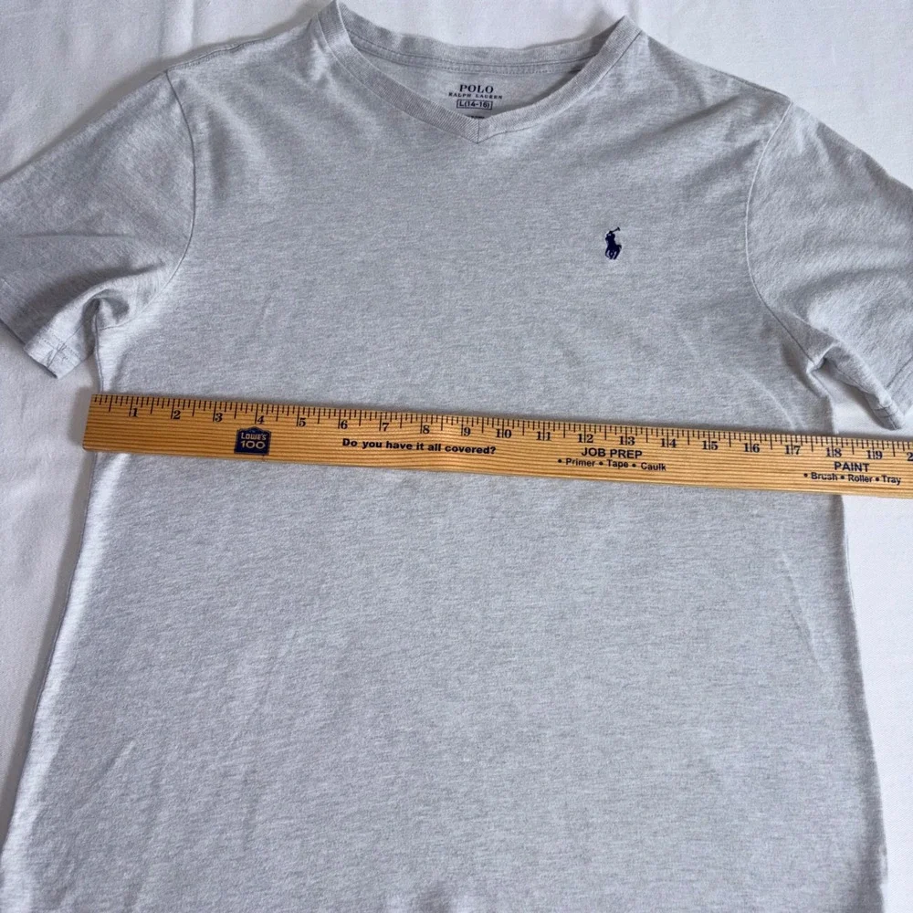 Polo Ralph Lauren T-Shirt Size L(14-16) Heather Gray Excellent V-Neck Pony Logo